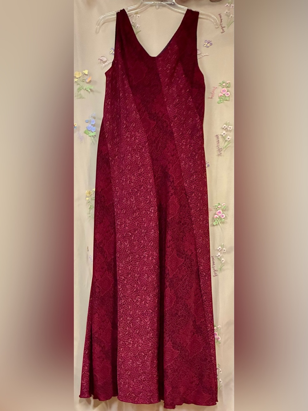 Maggie Menaughton Burgundy Tonal Floral Maxi Dress 1X Sleeveless V Neck